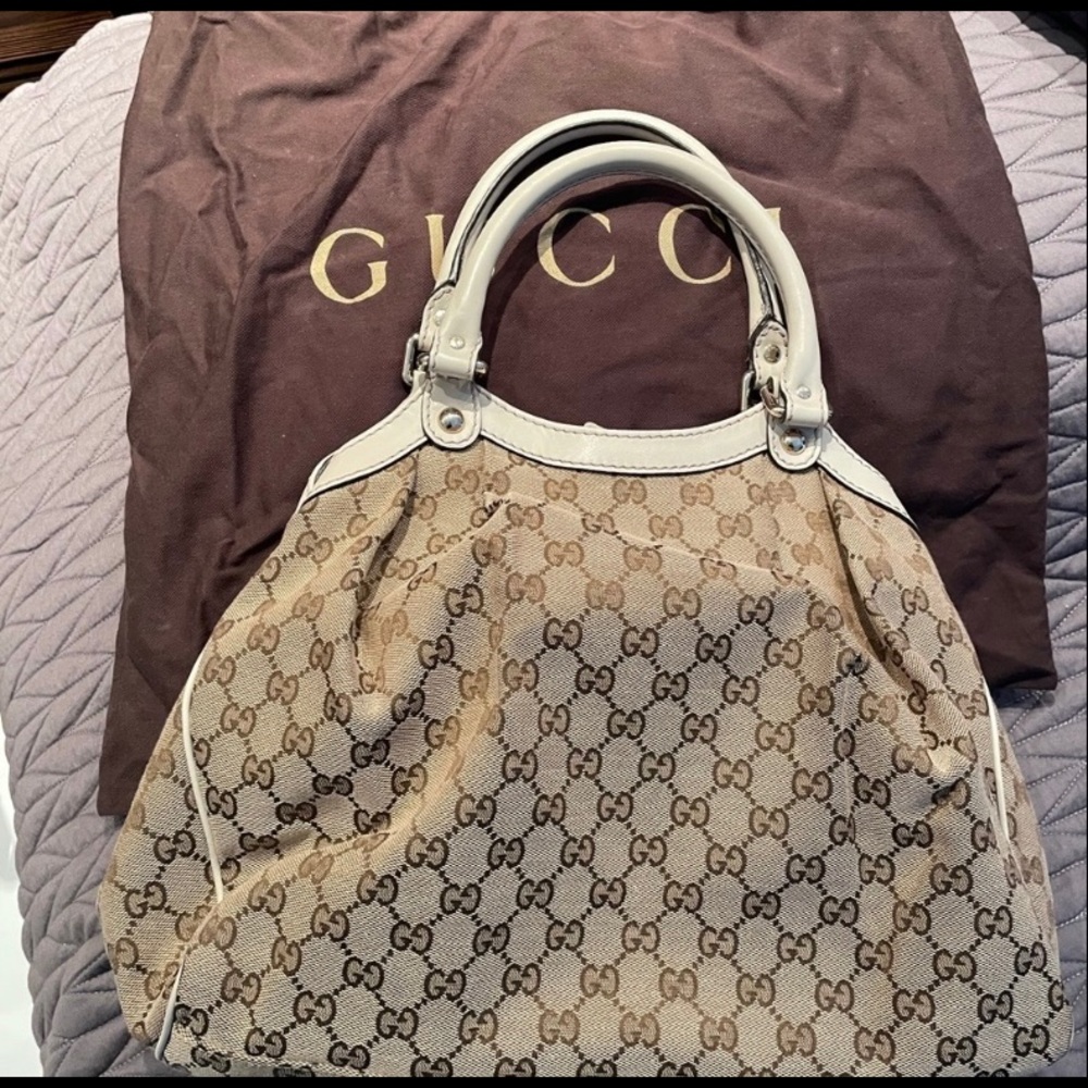Gucci Beige/White GG Canvas Medium Sykes Tote Bag